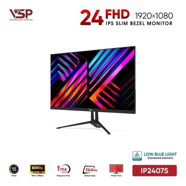  Màn Hình Gaming VSP IP2407S Đen (24inch / ADS-IPS / FHD / 144Hz / 1ms / TUV Certified) 