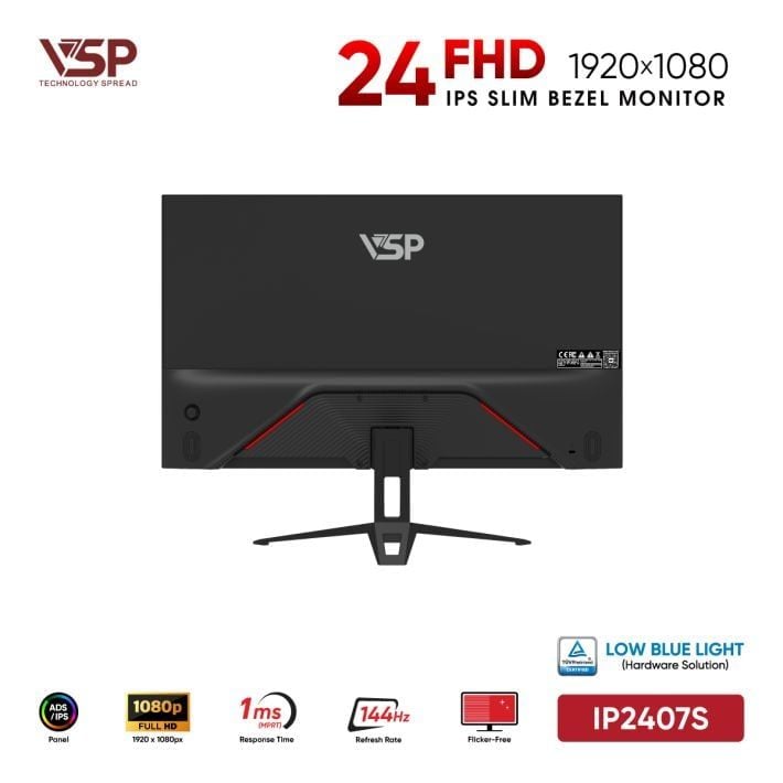 Màn Hình Gaming VSP IP2407S Đen (24inch / ADS-IPS / FHD / 144Hz / 1ms / TUV Certified)
