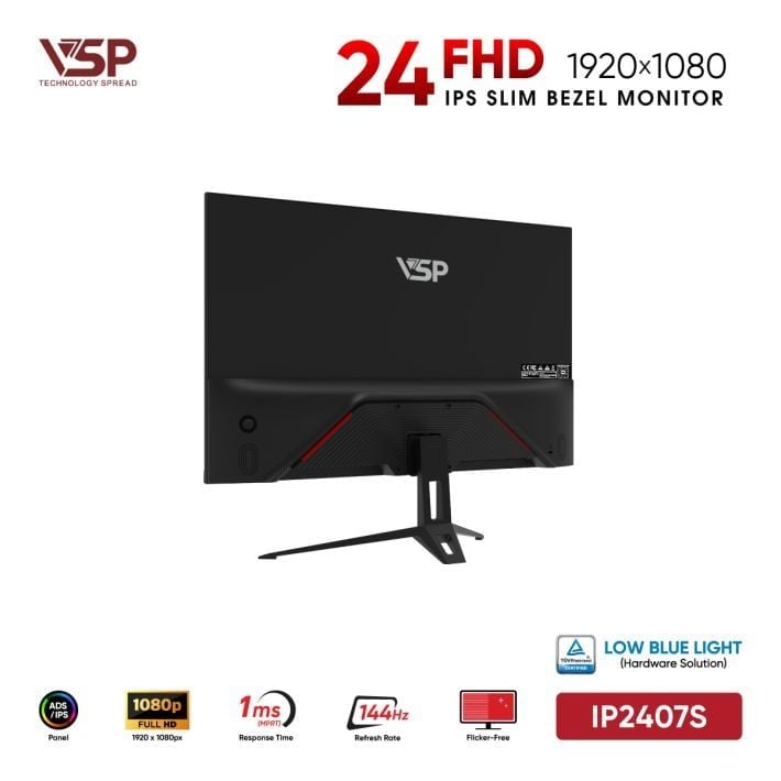 Màn Hình Gaming VSP IP2407S Đen (24inch / ADS-IPS / FHD / 144Hz / 1ms / TUV Certified)