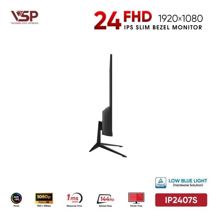 Màn Hình Gaming VSP IP2407S Đen (24inch / ADS-IPS / FHD / 144Hz / 1ms / TUV Certified)