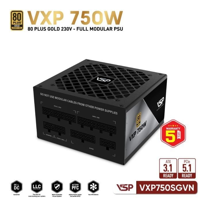Nguồn VSP VXP750SGVN - 80 Plus Gold - 750W - Full modular