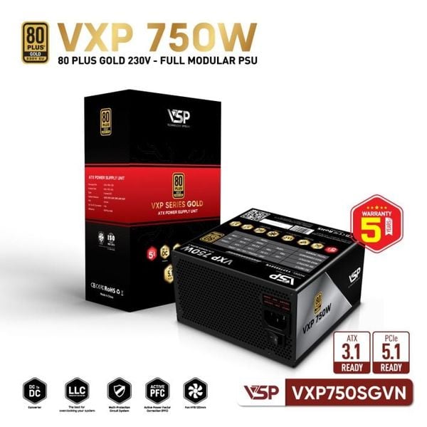  Nguồn VSP VXP750SGVN - 80 Plus Gold - 750W - Full modular 