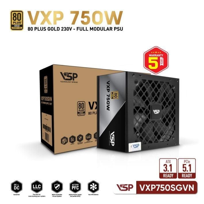 Nguồn VSP VXP750SGVN - 80 Plus Gold - 750W - Full modular