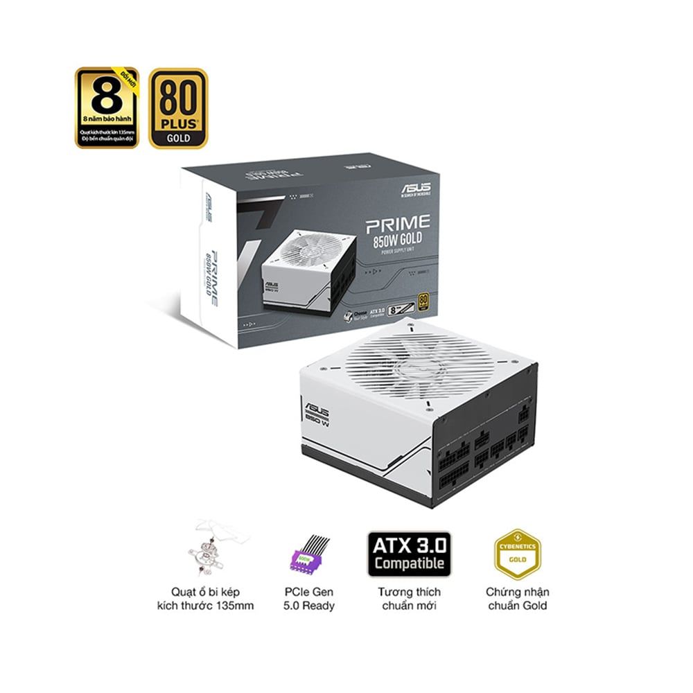 NGUỒN MÁY TÍNH ASUS PRIME 850W GOLD AP-850G (80 PLUS GOLD, MÀU TRẮNG)
