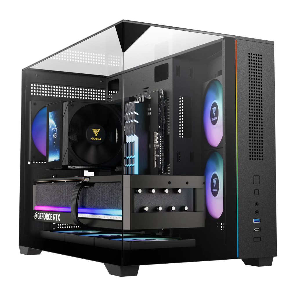 Case Gamdias ATLAS M3M (Đen/Black, sẵn 3 Fan ARGB)