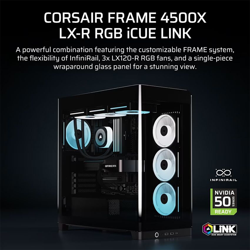 Vỏ case Corsair FRAME 4500X LX-R RGB iCUE LINK Panoramic Glass Mid-Tower Black - White