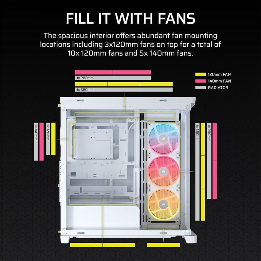 Vỏ case Corsair FRAME 4500X LX-R RGB iCUE LINK Panoramic Glass Mid-Tower Black - White
