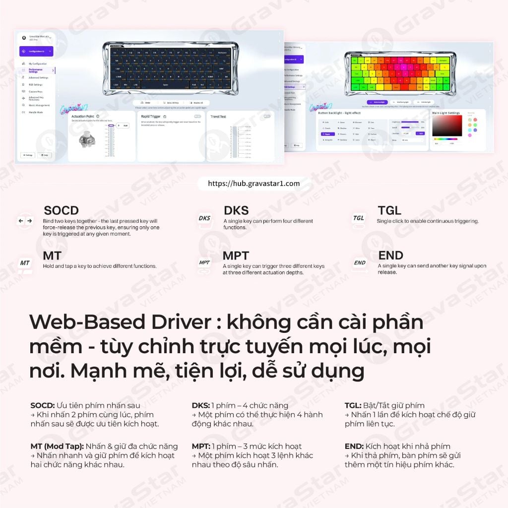 Bàn phím cơ Magnetic HE Gaming Gravastar Mercury V60 - Crystal Rose