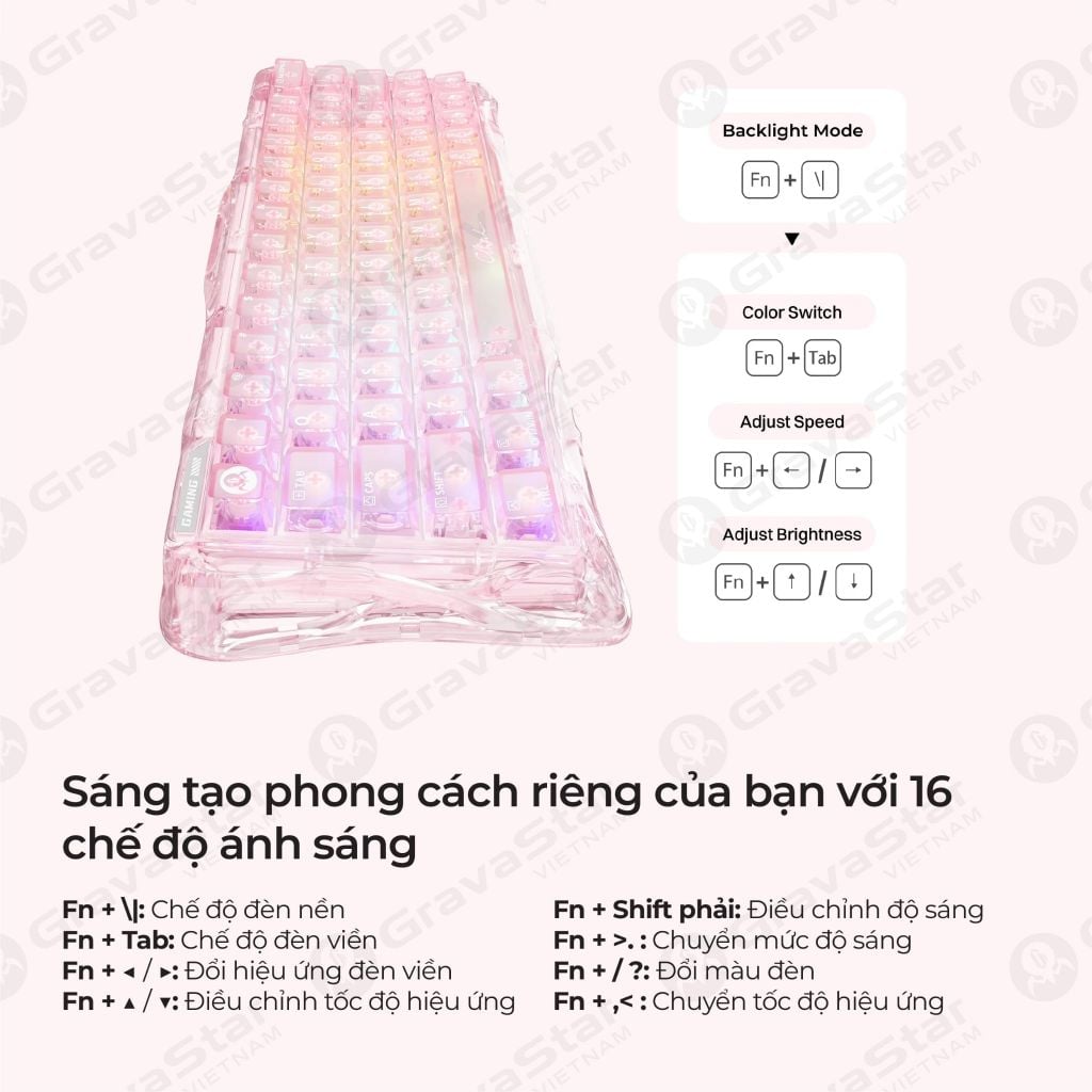 Bàn phím cơ Magnetic HE Gaming Gravastar Mercury V60 - Crystal Rose