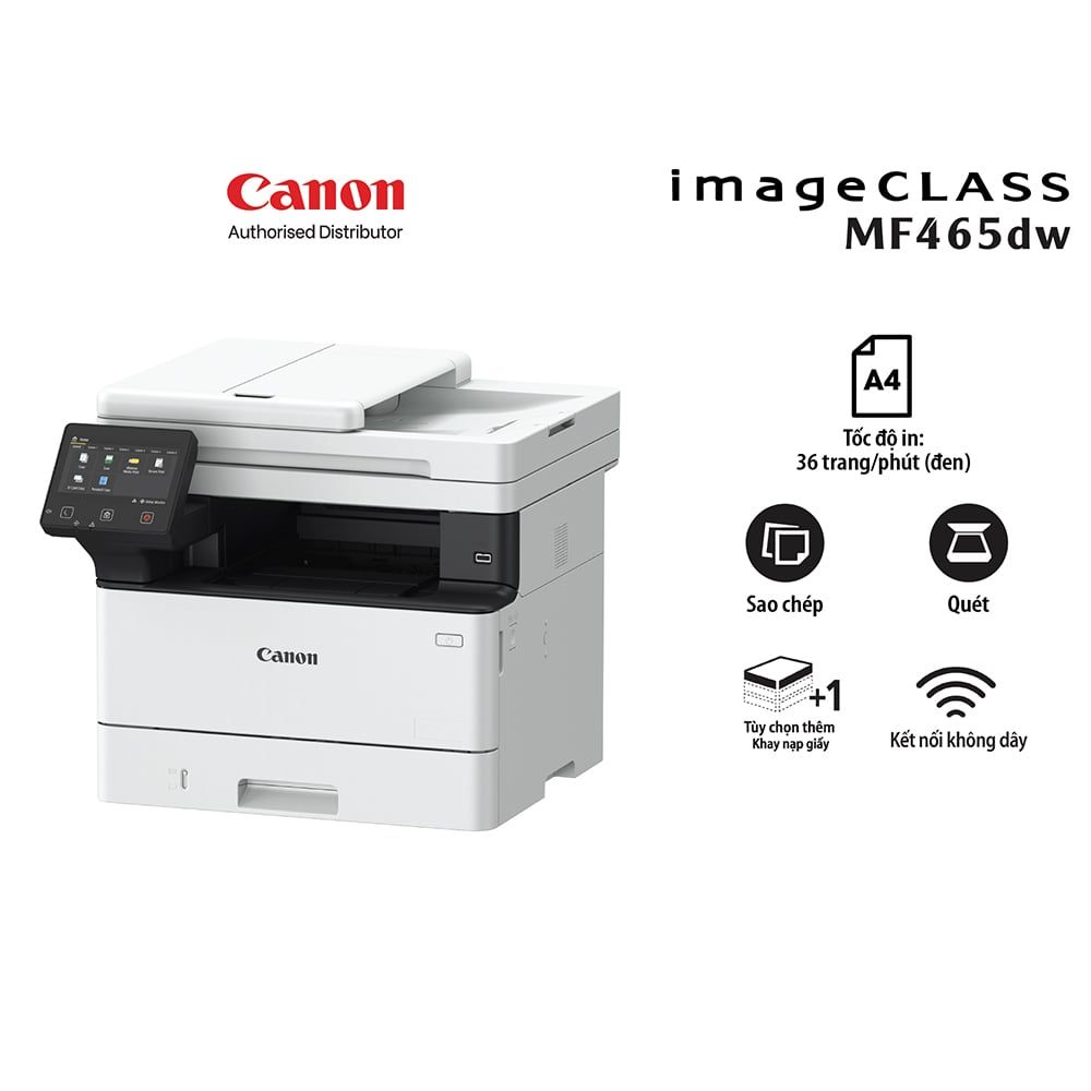 Máy in laser đen trắng đa năng Canon MF465dw | In đảo mặt| Copy | Scan| ADF | Fax | A4 | A5 USB | LAN | WIFI