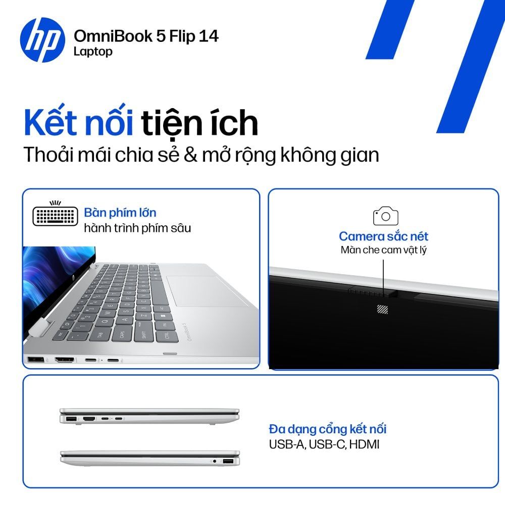 Laptop HP OmniBook 5 Flip 14-fp0055TU BZ7Q4PA | Intel Core 7 150U | RAM 24GB | SSD 512GB | 14 inch WUXGA | IPS | Cảm ứng