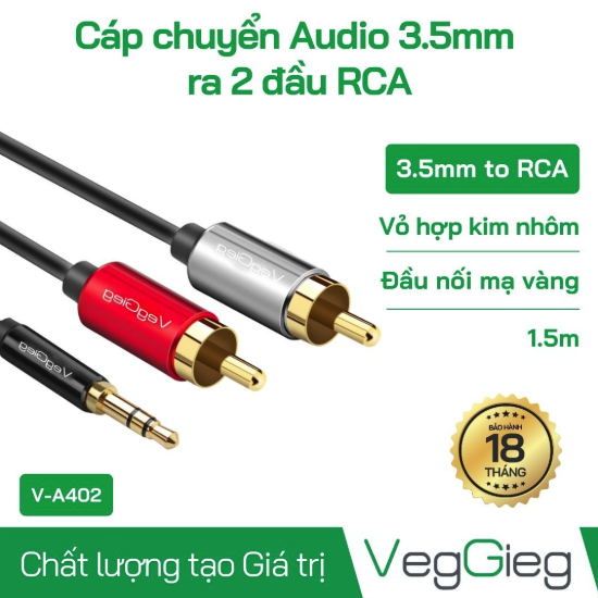 Jack âm thanh 3.5 VegGieg V-A402 (1 ra 2 hoa sen)