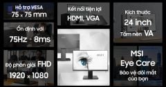 Màn hình MSI Pro MP241X | 24 inch | FHD | VA | 75Hz | 8ms