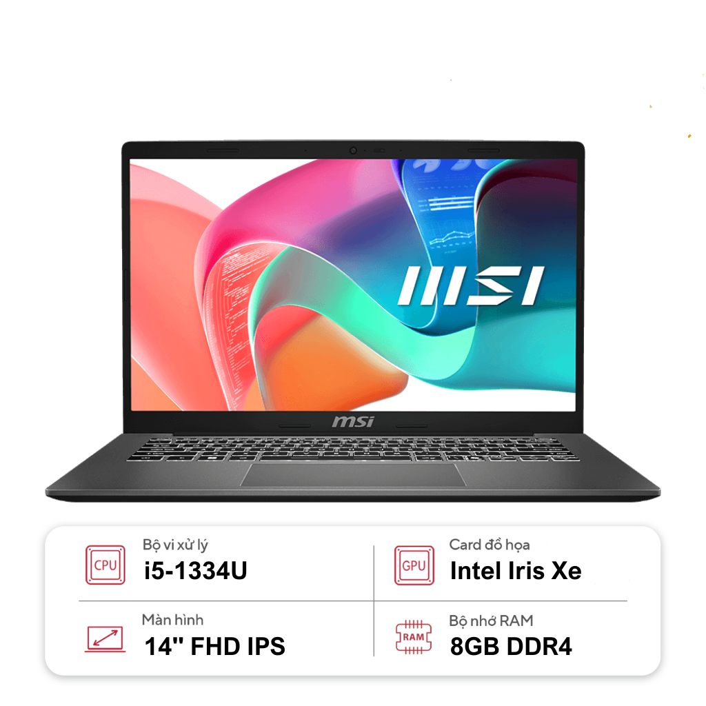Laptop MSI Modern 14 F13MG-250VNCP | i5-1334U | Ram 8GB | SSD 512GB | Intel Iris Xe | 14 inch | FHD