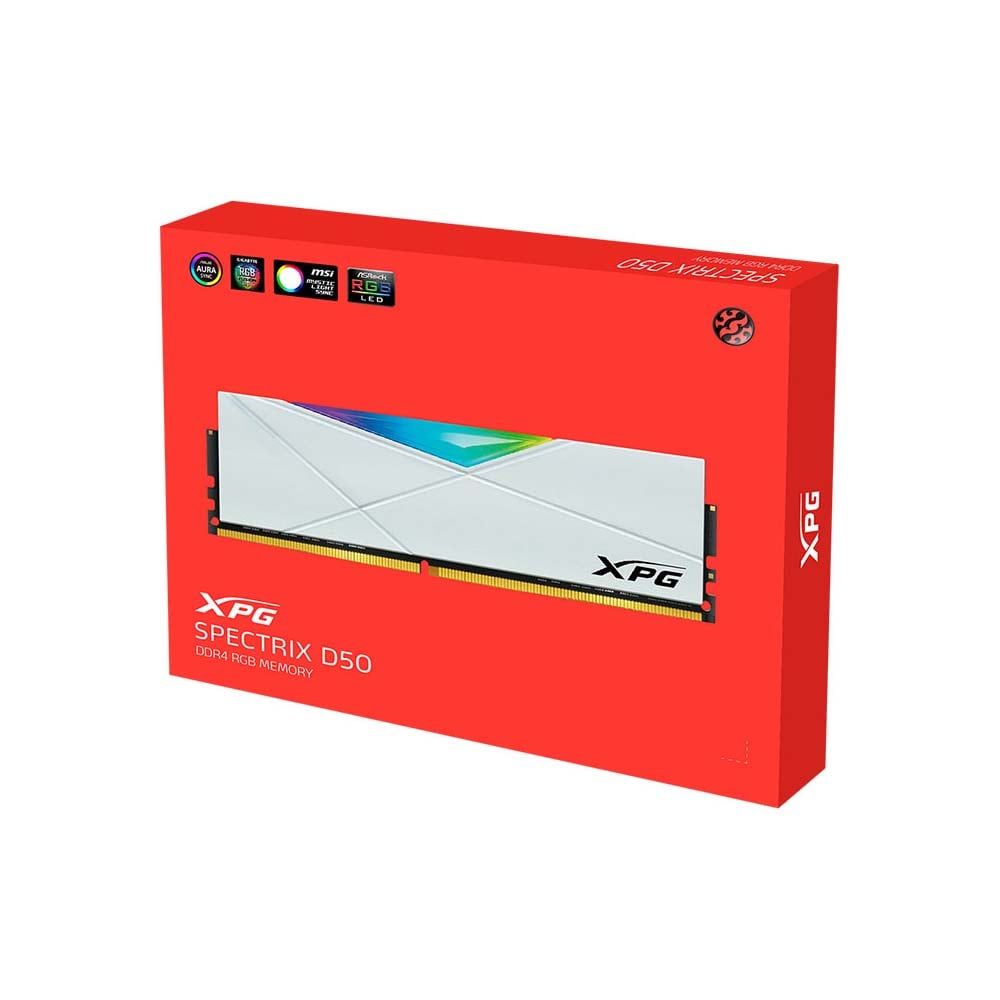 Ram PC ADATA DDR4 16GB D50 White Single Spectrix RGB | 3200MHz