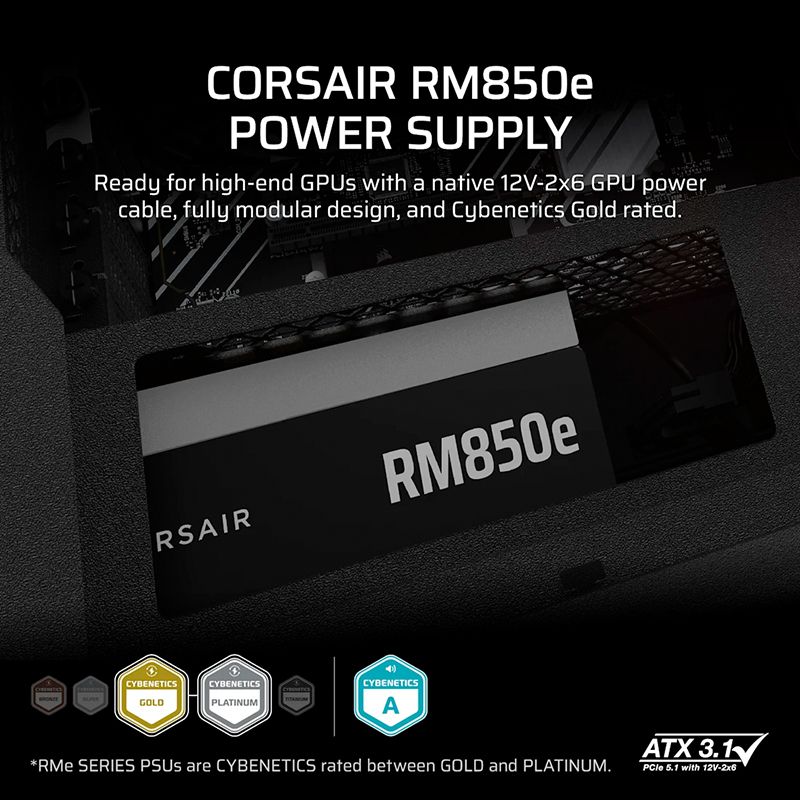 Nguồn Corsair RM850e ATX 3.1 850W Cybenetics Gold Full Modular