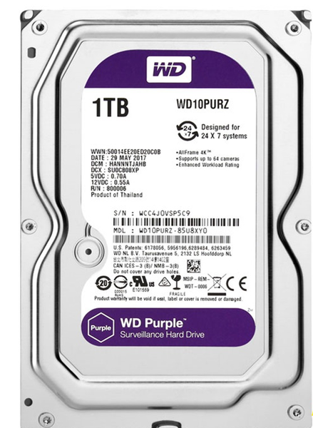 HDD Western Digital Purple 1TB 64MB Cache 5400RPM WD10PURZ