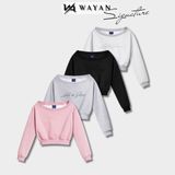  Áo nỉ Sweater croptop trễ vai thêu Loud in Silence - WANT20 