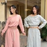  Áo nỉ Sweater croptop trễ vai thêu Loud in Silence - WANT20 