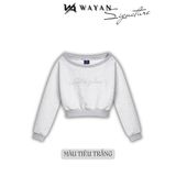  Áo nỉ Sweater croptop trễ vai thêu Loud in Silence - WANT20 