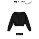  Áo nỉ Sweater croptop trễ vai thêu Loud in Silence - WANT20 