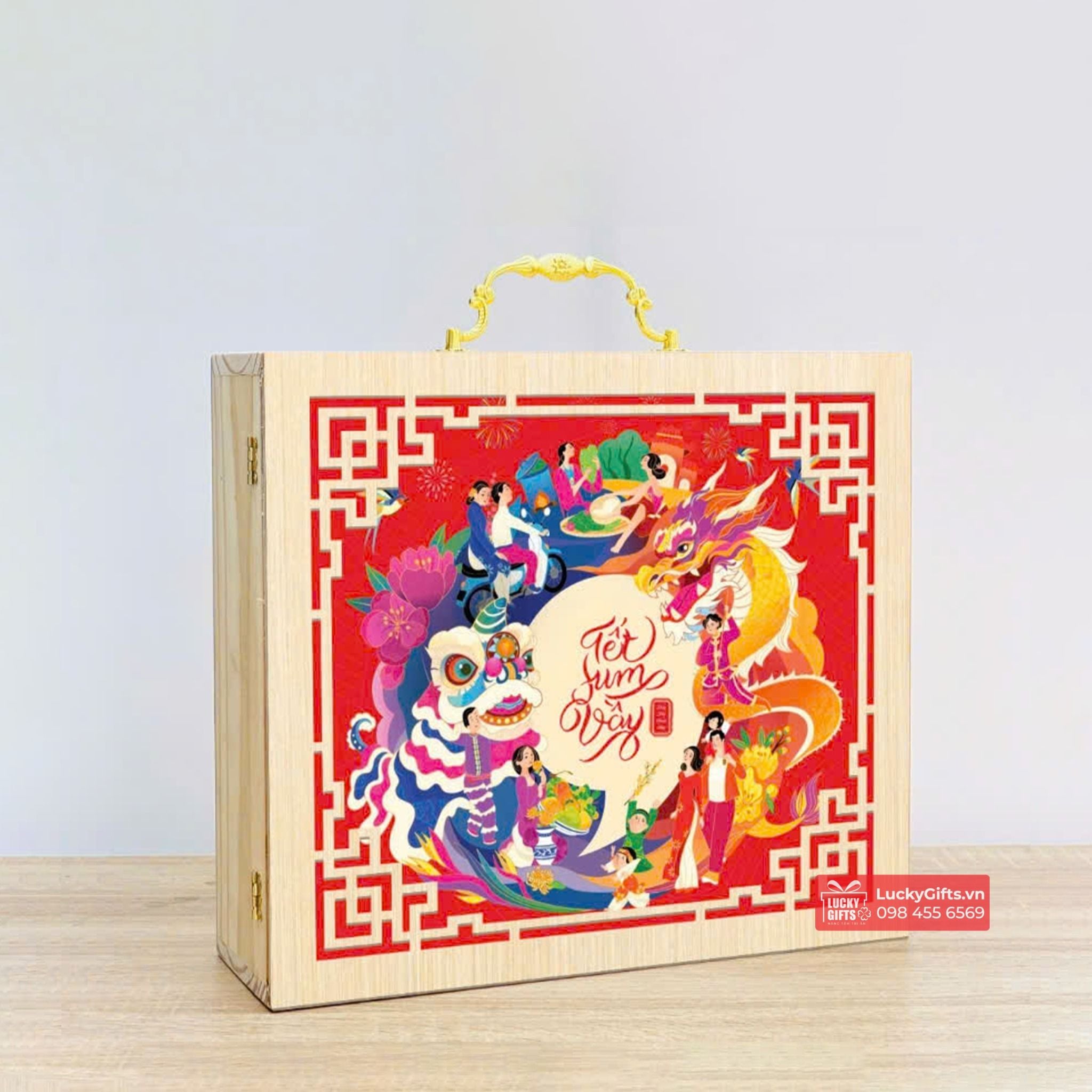  Hộp gỗ thông đựng quà Tết 2026 tết sum vầy - LuckyGifts 