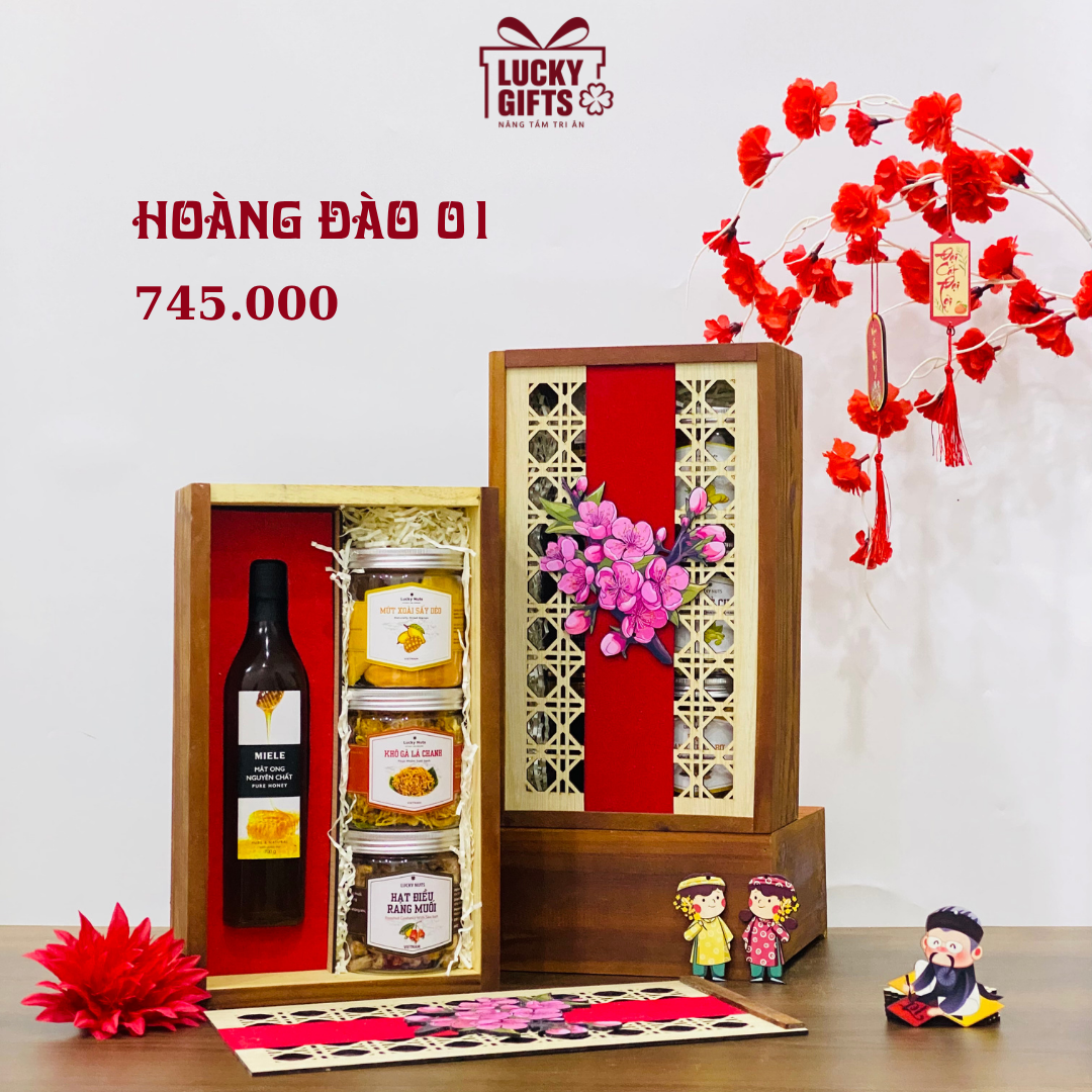 Hộp quà Tết Hoàng Đào 01 – Hộp quà Tết tặng đối tác và khách hàng VIP | LuckyGifts 