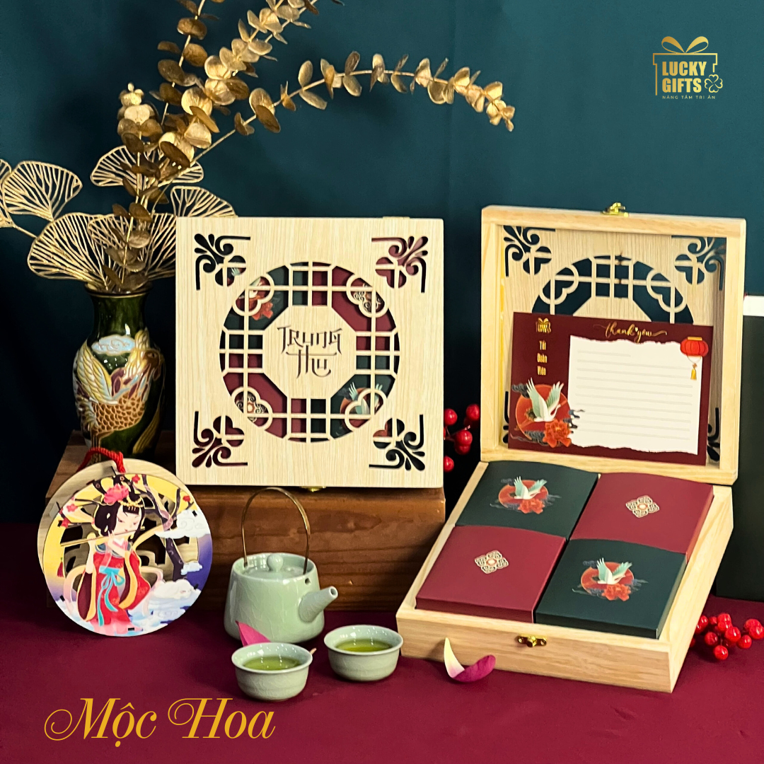 Mộc Hoa 2 - Hộp bánh Trung Thu hiện đại 4 vị trái cây cho doanh nghiệp