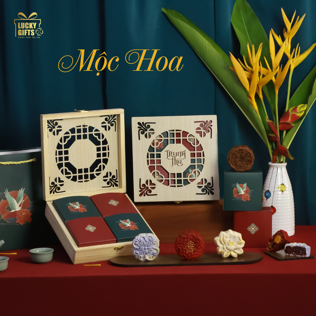 Mộc Hoa 3 - Hộp bánh Trung Thu cao cấp 4 vị thượng hạng cho doanh nghiệp
