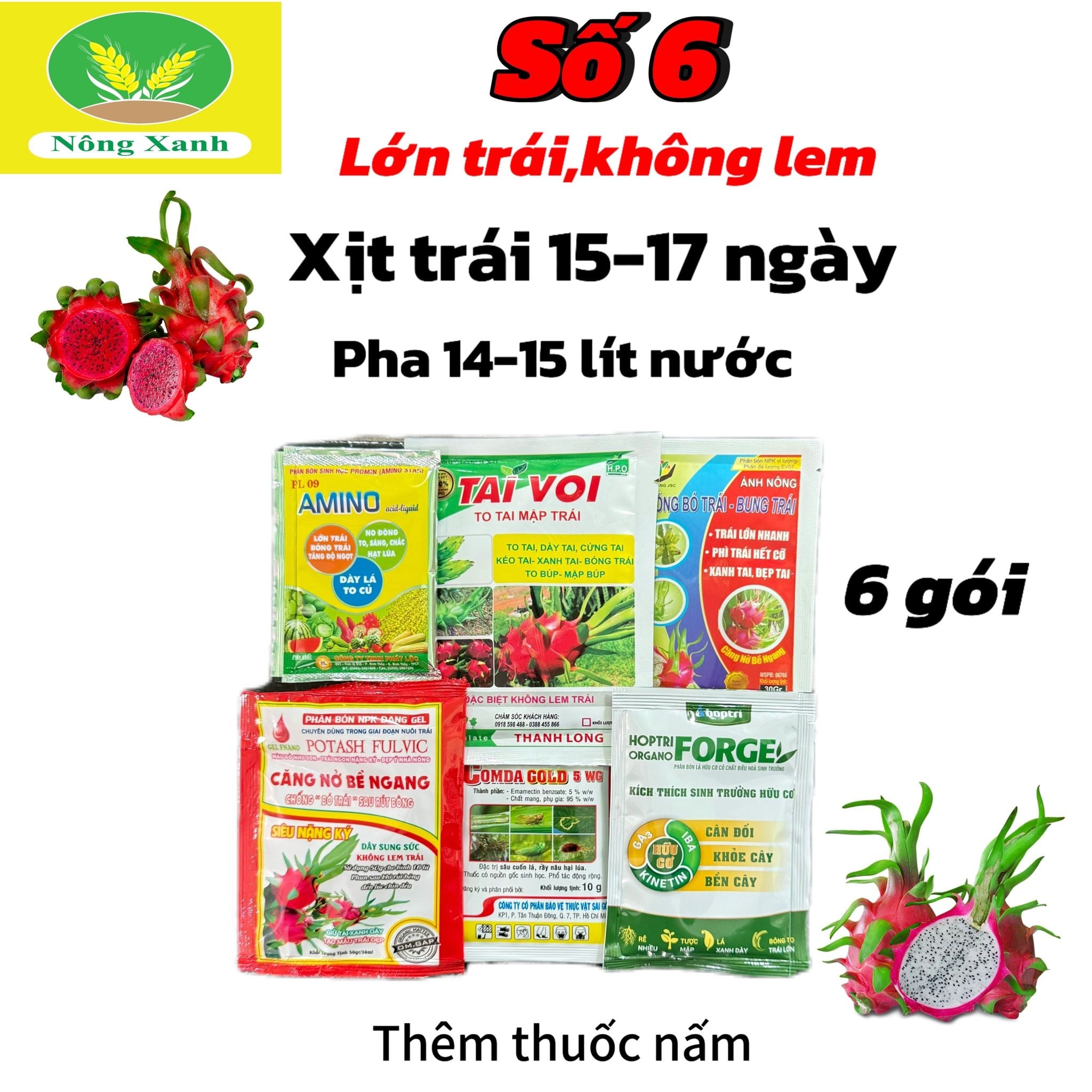  chuyên dùng cho thanh long  Bộ số 6 (lớn trái,không lem) xịt trái 15-17 ngày 