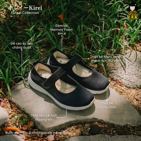 Giày búp bê nữ Kirei Nintai BG02 màu Đen - Slip On nữ đi bộ