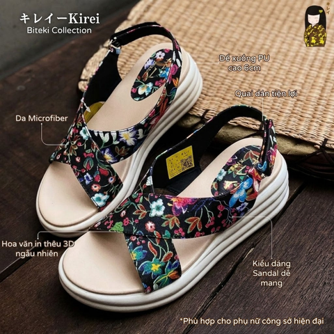 Sandal đế xuồng nữ Kirei Biteki CP09 màu Đen - Công sở êm chân