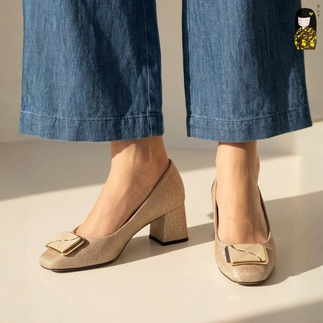  Giày Cao Gót Nữ Công Sở Kirei Kyōyō CP01 Khaki - Gót Vuông Êm Chân 