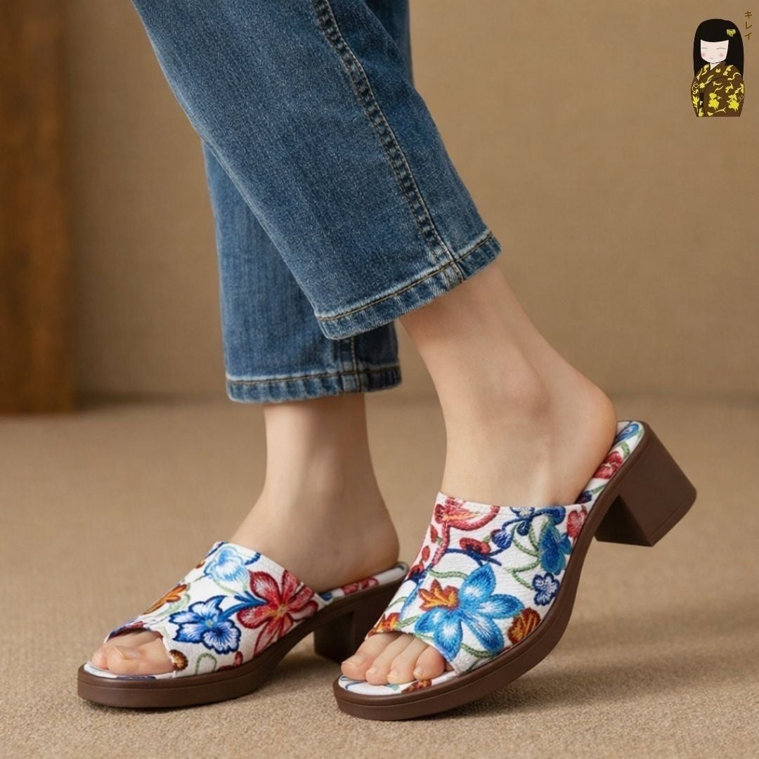  Dép cao gót nữ công sở Kirei Biteki CP11 màu Trắng - Block heel êm chân 