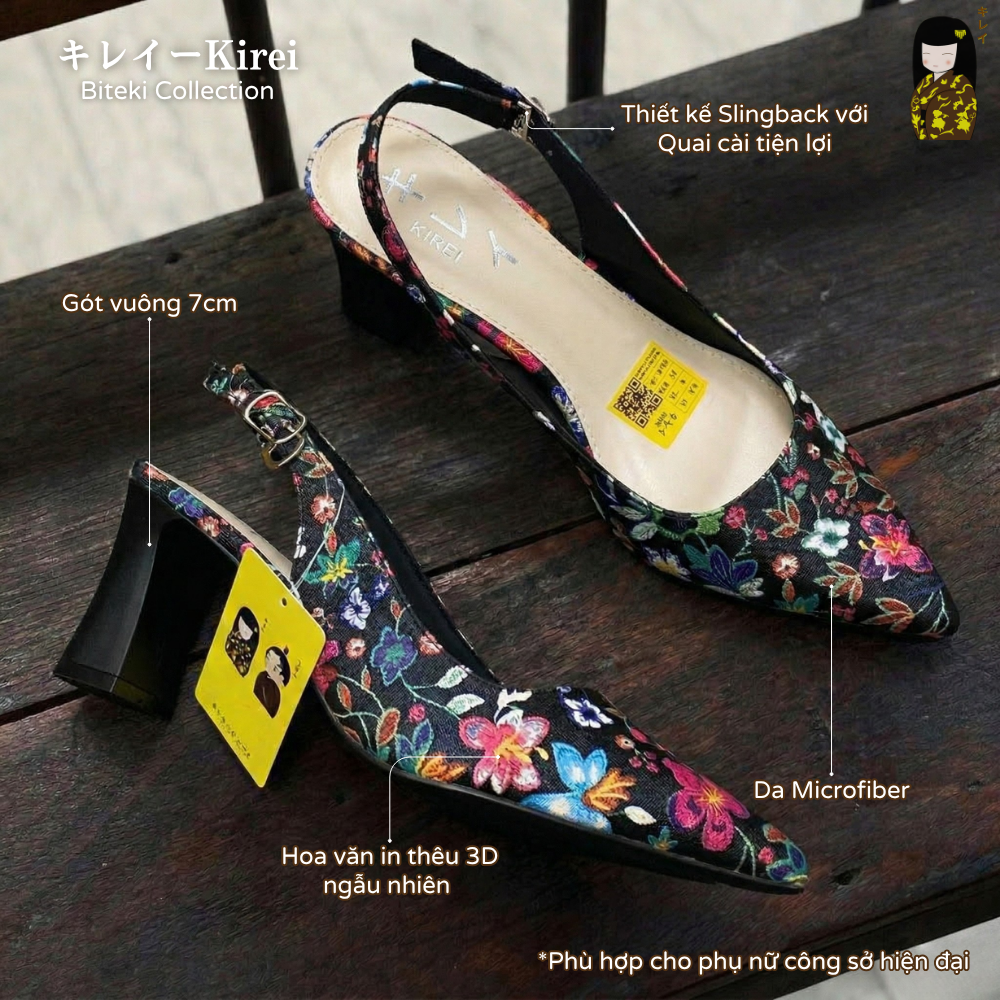  Giày slingback nữ Kirei Biteki CP06 màu Đen - Cao gót công sở 