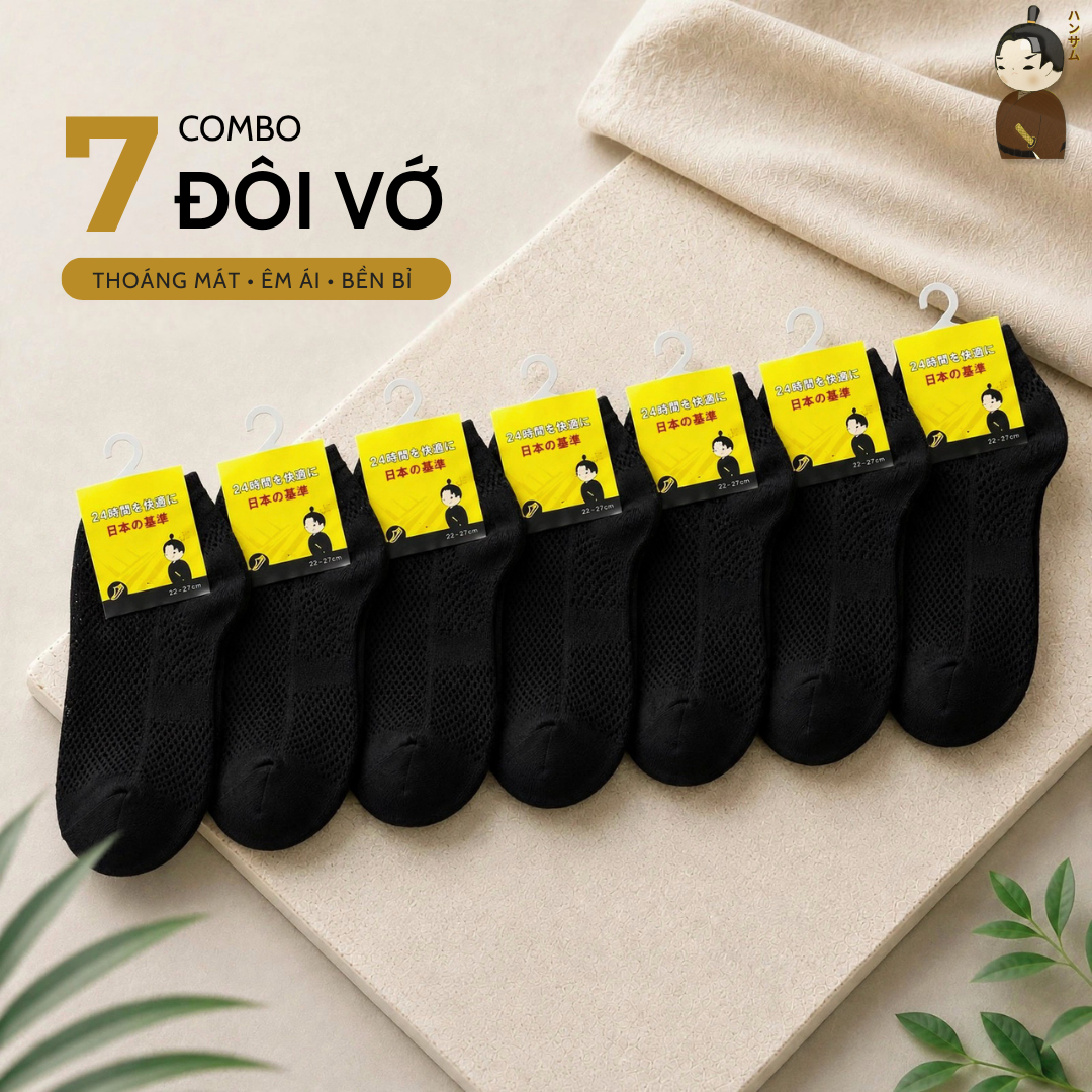  [Combo 7 đôi] Vớ Hansamu Shinobi daily sock BG14 Black 