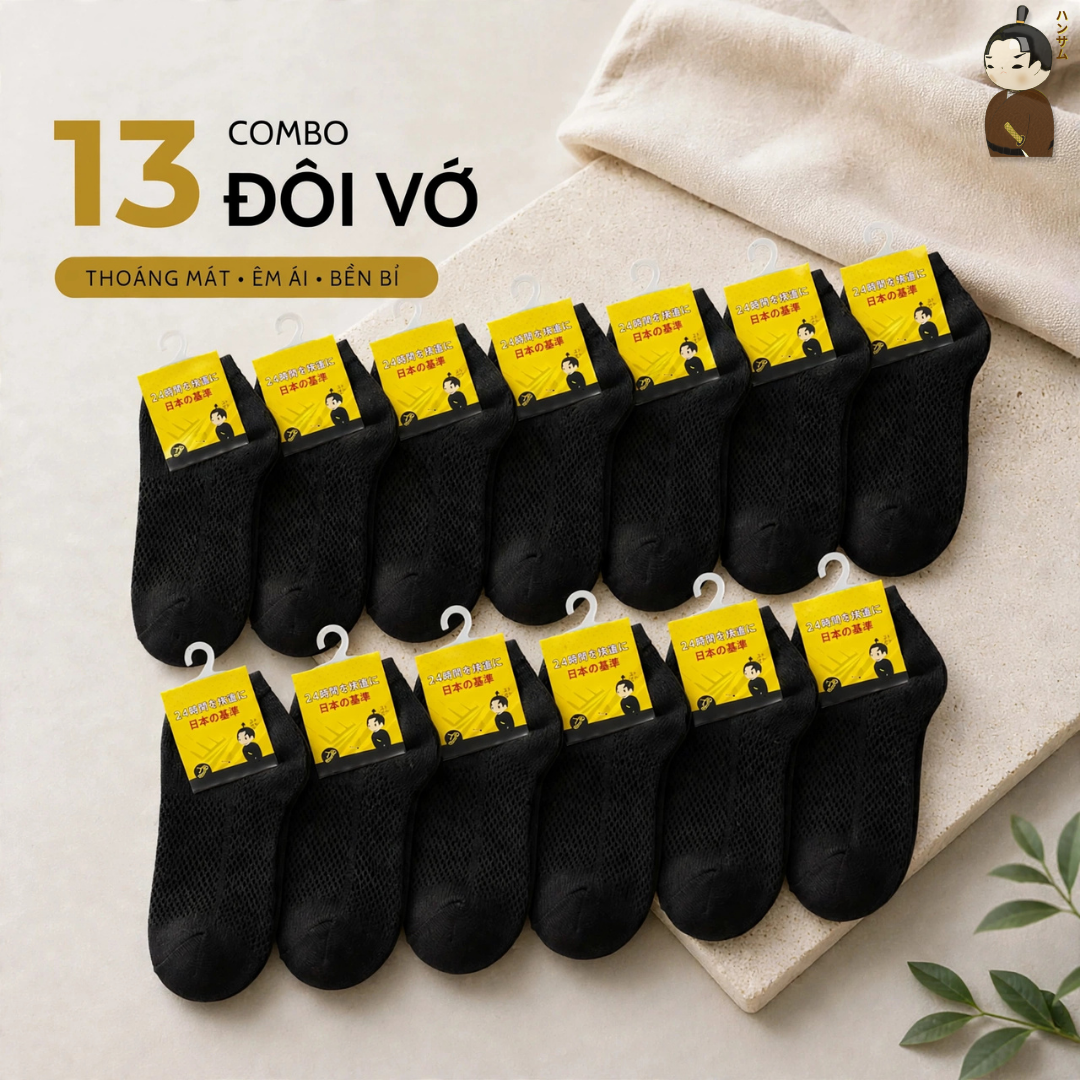  [Combo 13 đôi] Vớ Hansamu Shinobi daily sock BG14 Black 