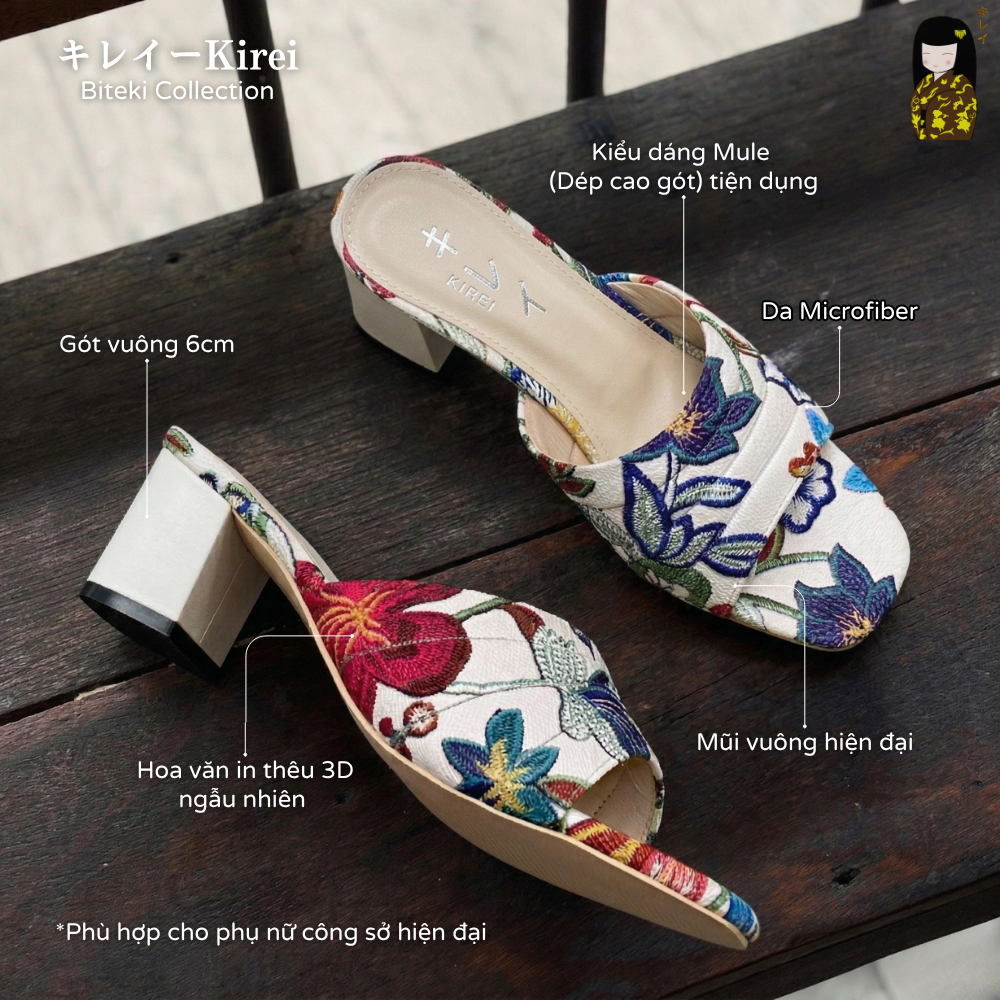  Dép cao gót nữ công sở Kirei Biteki CP07 màu Trắng - Block heel êm chân 