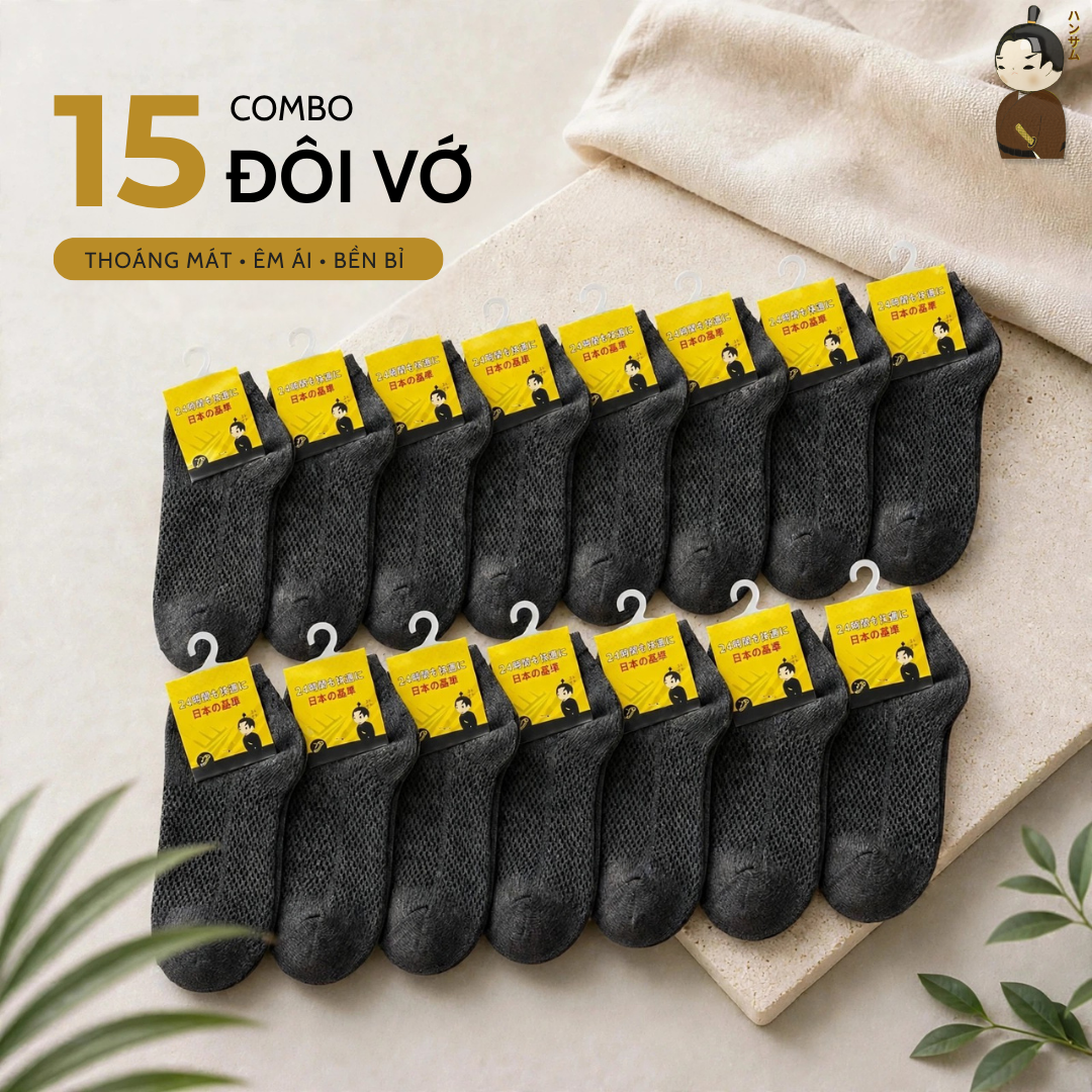  [Combo 15 đôi] Vớ Hansamu Shinobi Daily Sock BG14 D.Grey 