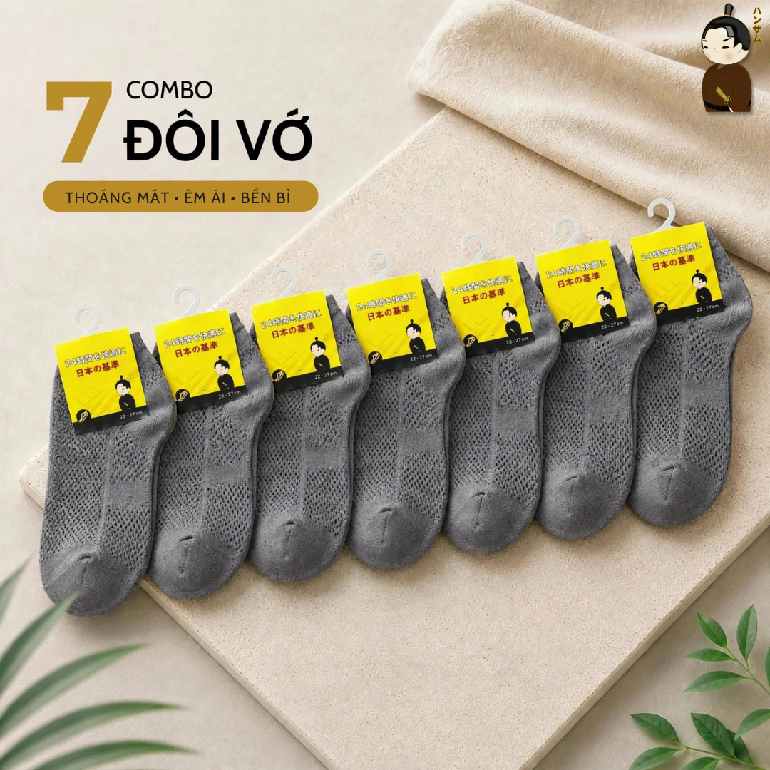  [Combo 7 đôi] Vớ Hansamu Shinobi daily sock BG14 Iron Grey 