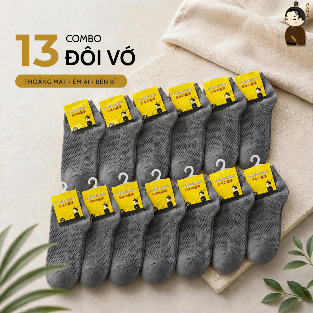  [Combo 13 đôi] Vớ Hansamu Shinobi daily sock BG14 Iron Grey 