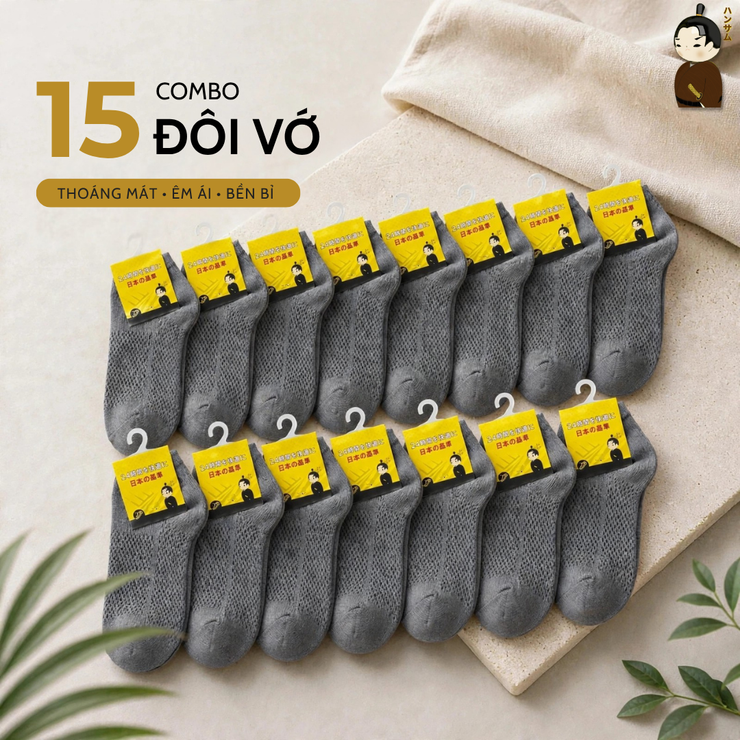  [Combo 15 đôi] Vớ Hansamu Shinobi daily sock BG14 Iron Grey 