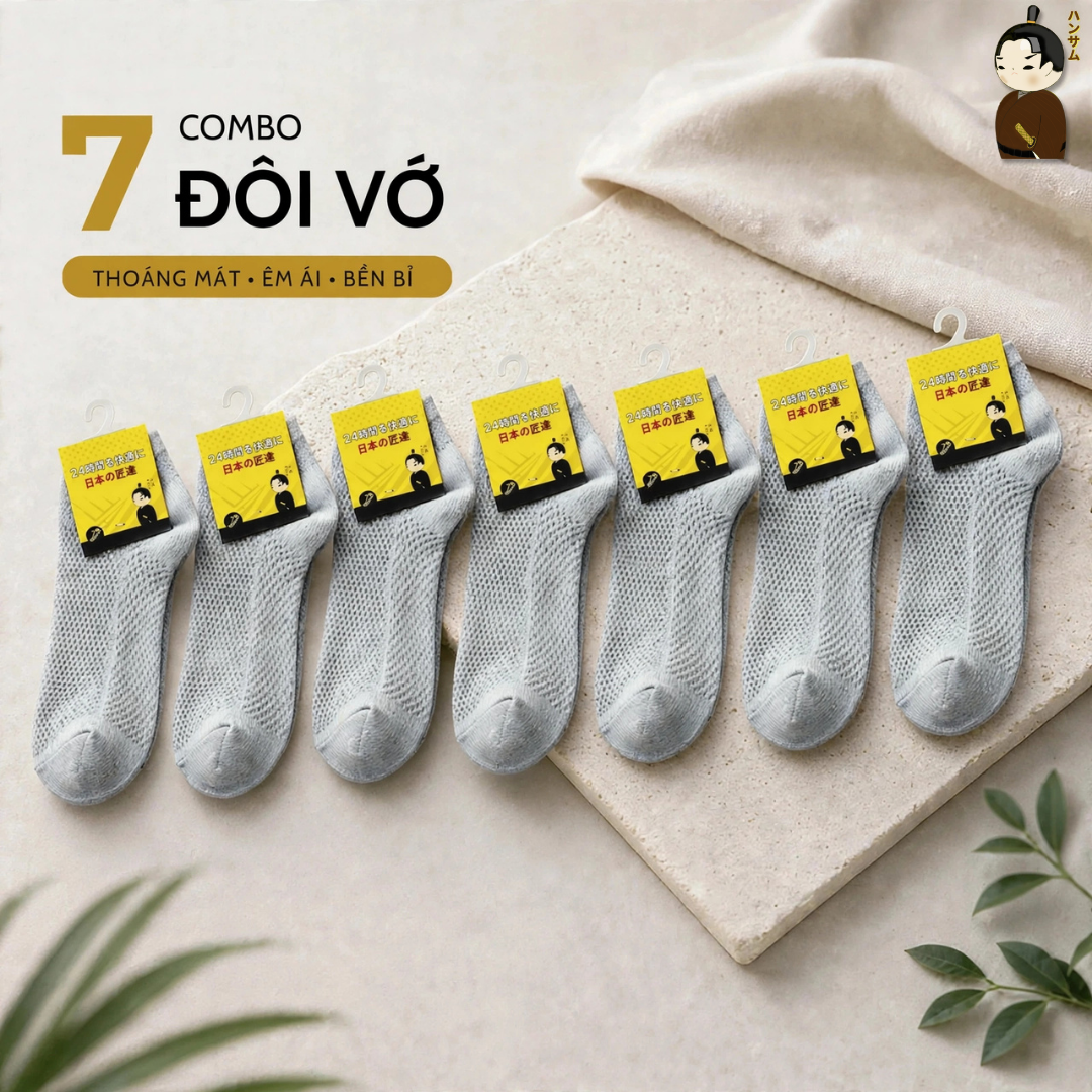  [Combo 7 đôi] Vớ Hansamu Shinobi daily sock BG14 Grey 