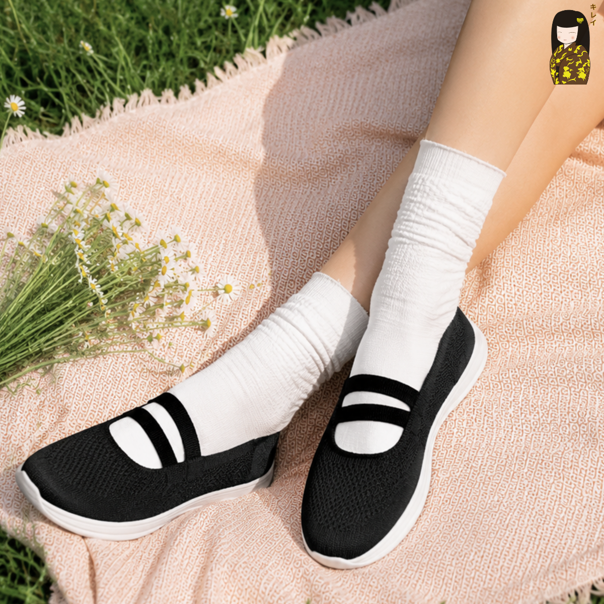  Giày búp bê nữ Kirei Nintai BG01 màu Đen - Slip On nữ đi bộ 