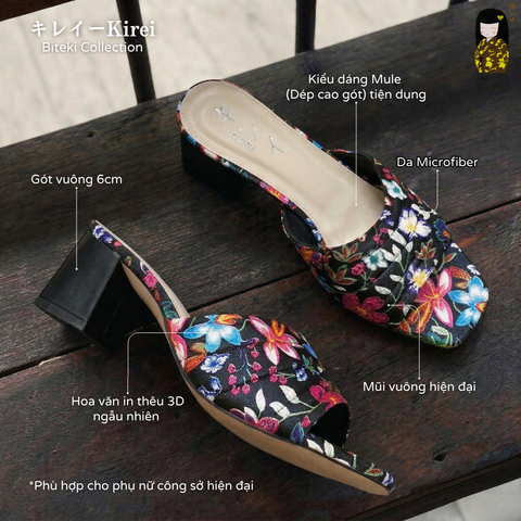 Dép cao gót nữ công sở Kirei Biteki CP07 màu Đen - Block heel êm chân