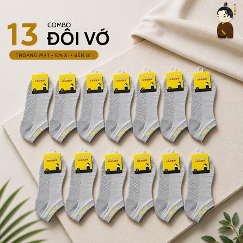 [Combo 13 đôi] Vớ Hansamu Shinobi active sock VNS01 L.Grey