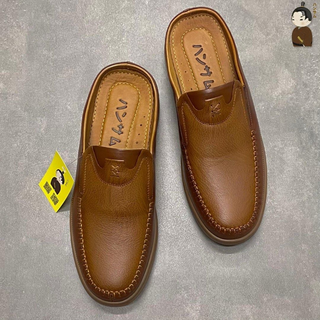  Dép Sục Nam Da Bò Hansamu Rõnin DGD11 màu Caramel - V1 