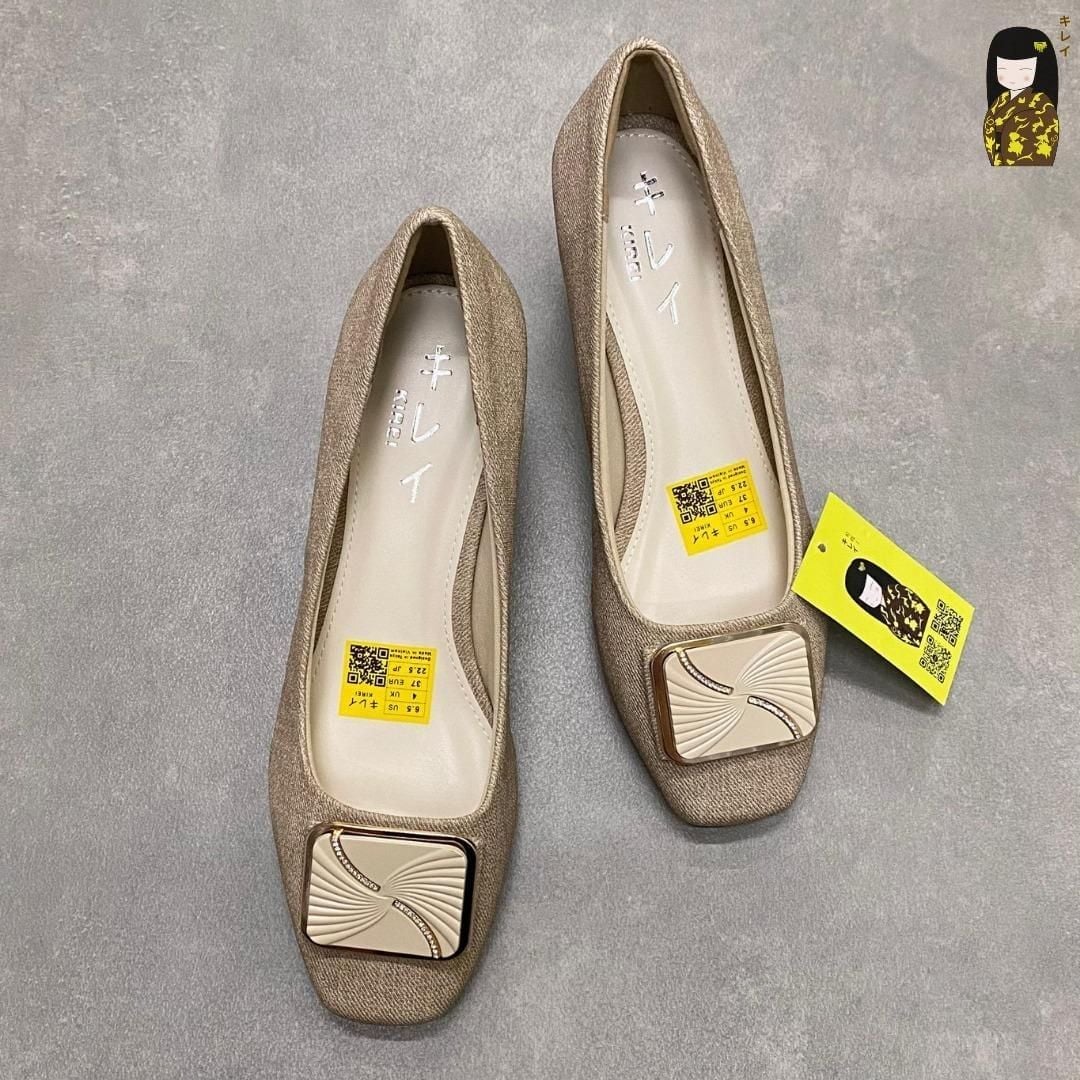  Giày Cao Gót Nữ Công Sở Kirei Kyōyō CP01 Khaki - Gót Vuông Êm Chân 
