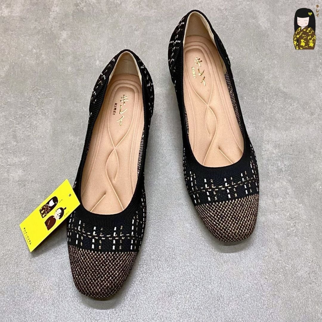  Giày Cao Gót Nữ Công Sở Kirei Kyōyō BG13 Black – Vải Dệt Kim Thoáng Khí, Gót Vuông Êm Chân 