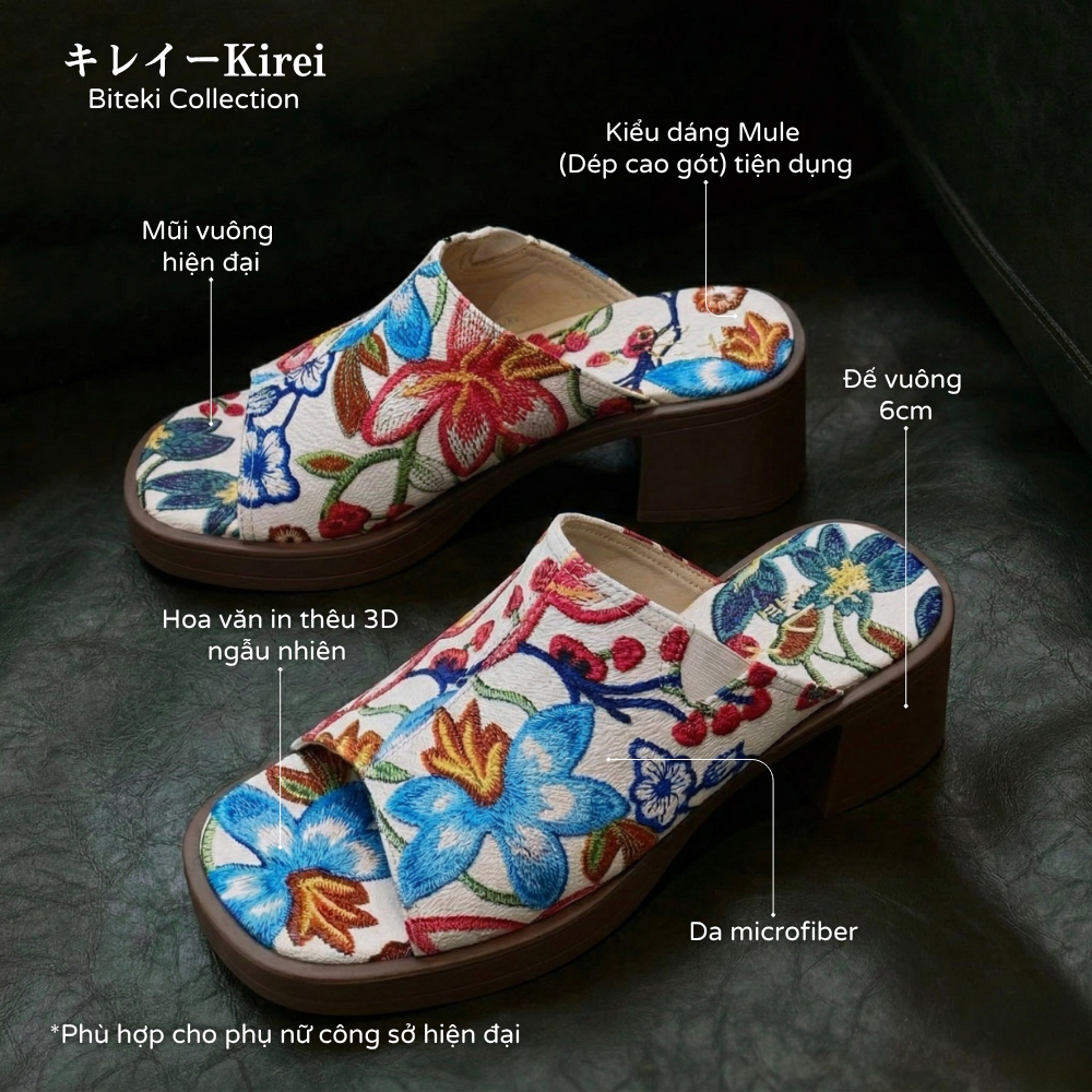  Dép cao gót nữ công sở Kirei Biteki CP11 màu Trắng - Block heel êm chân 